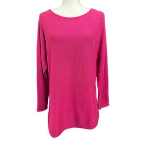 Michaels Kors Sweater Women L Fuchsia Pink Long Sleeve Hi Low Round Hem Knit Top